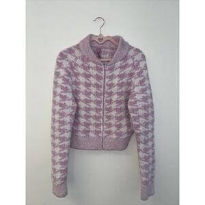 Skims Knit Zip Up Houndstooth Women’s Pink Size Sm /med Preppy Romantic Angelcor